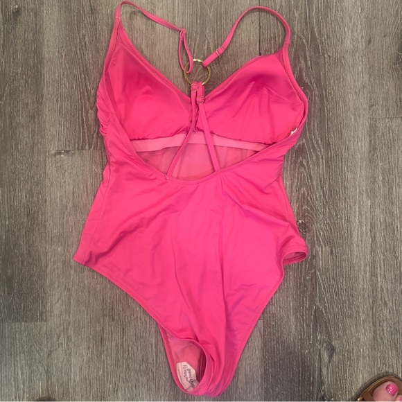 Cosabella Vita Marina Curvy Strappy One Piece Pink Swimsuit with gold accents L - Picture 6 of 9